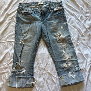 Abercrombie & Fitch Light Blue Distressed Cropped Jeans